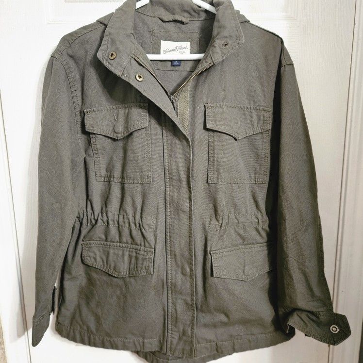 Universal Thread Hooded Jacket Zip/Snap Closure Cinched Waist