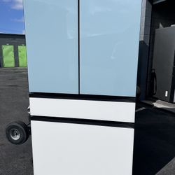 Samsung Bespoke 23 cu. ft. Counter Depth 4-Door French Door Smart Refrigerator in White  And Blue/Glass with Beverage Center