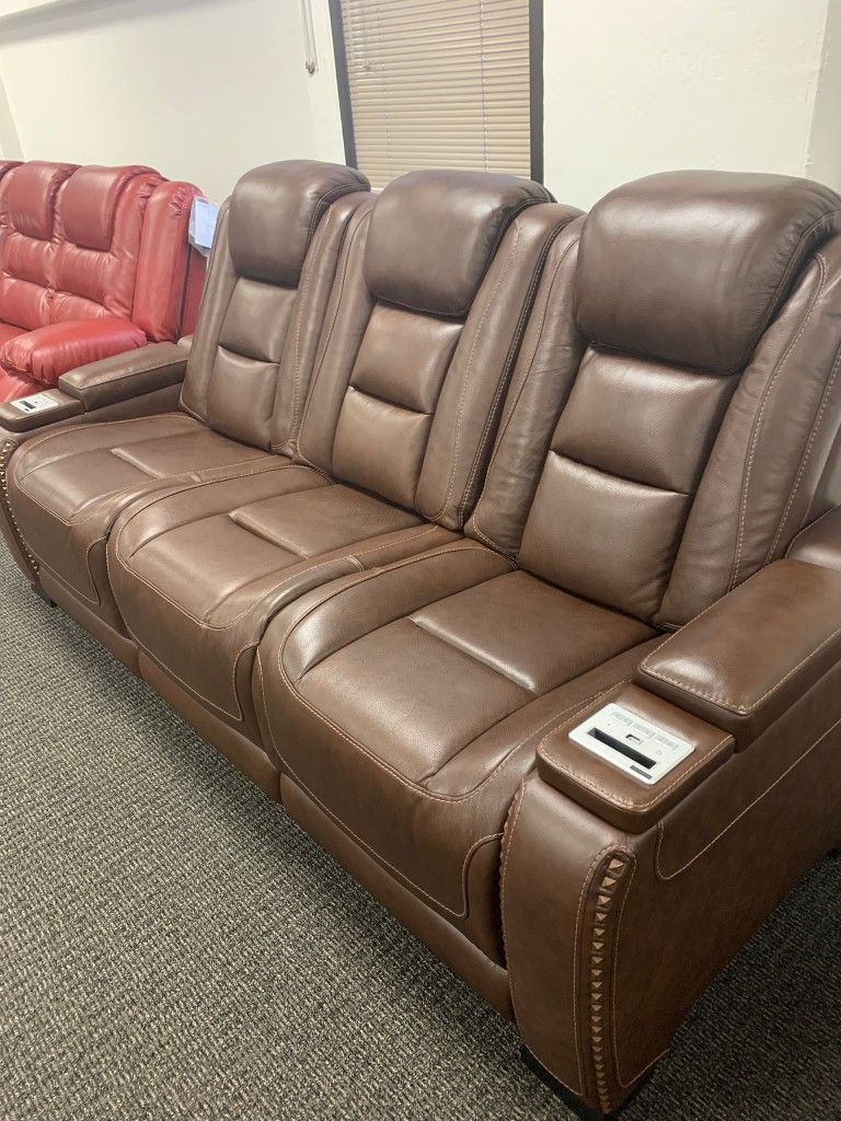 The Man Den Italian Leather Power Recliner Sofa Couch Same Day
