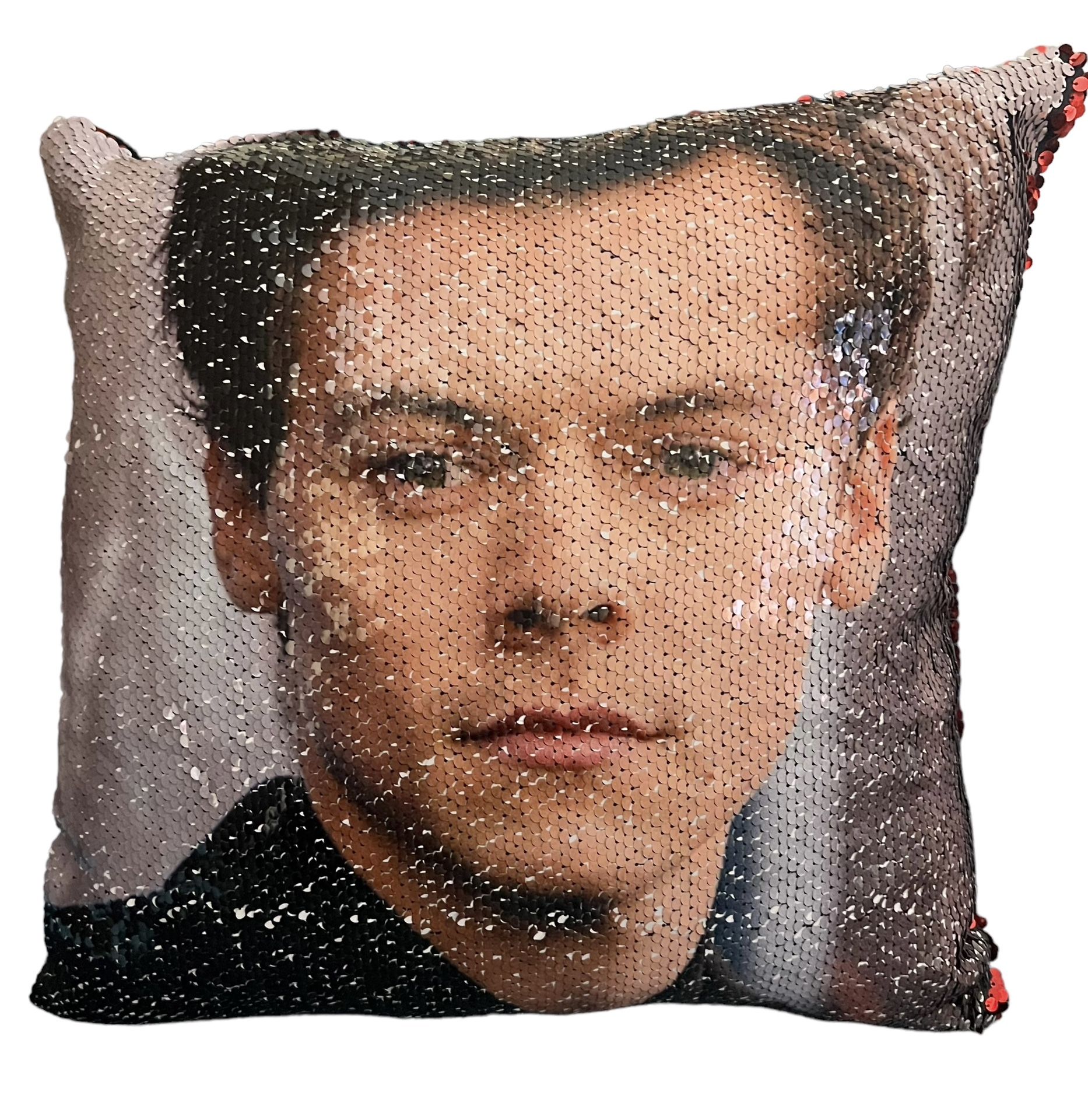 Harry Styles Pillow 13” X 13” Sparkly Red Sequins Changing To Picture of Harry