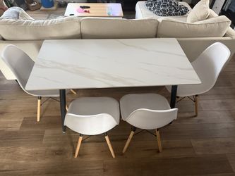 5-Piece Dining Table Set – Faux Marble Table + 4 Chairs
