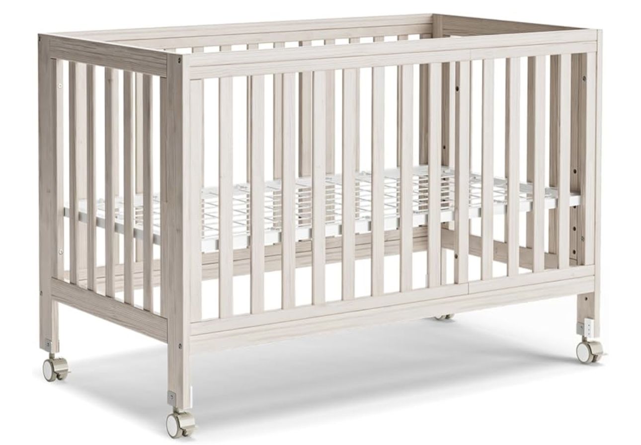 MAMAZING EvoNest Baby Crib - 11 in 1 Convertible Crib w/ Wheels (Color-Washed Natural)