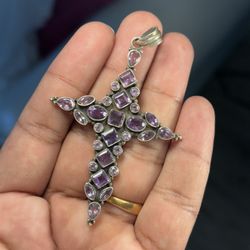 Vintage Amethyst Cross Pendant | 925 Sterling Silver | 1980s Rome 