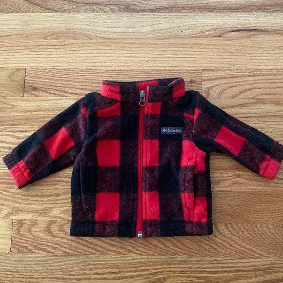 Columbia Printed Fleece Zip Up Jacket Top Kids Children's Baby Size 12 18 Months Boy Girls Plaid Red