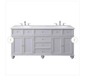 Hampton Harbor 72 in. W x 22 in. D x 36 in. H Double Sink Freestanding Bath Vanity in Gray with White Marble Top