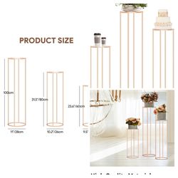 3PCS Gold Metal Plant Stand,Cylinder Pedestal Stands for Parties,Electroplated Wedding Centerpieces Flower