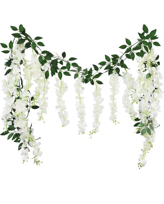 8 pack White Flowers Wisperia Garlands 5ft For Wedding Quinceañera Birthday Decorations