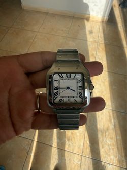 Silver Santos-Style Automatic Watch with Roman Numeral Dial