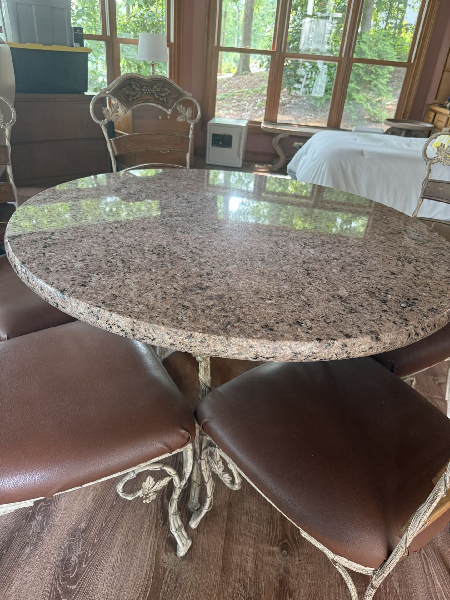Custom Made Round Granite Dining Table And Chairs