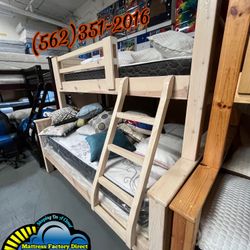 Twin Full Whitewash Bunk Bed With Mattresses Included 