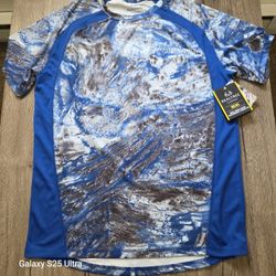 Realtree Short Sleeve Performance Fishing Tee Size Large Blue/Camo