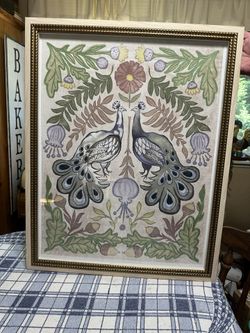 Framed “ Peacocks And Flowers “ Wall Art