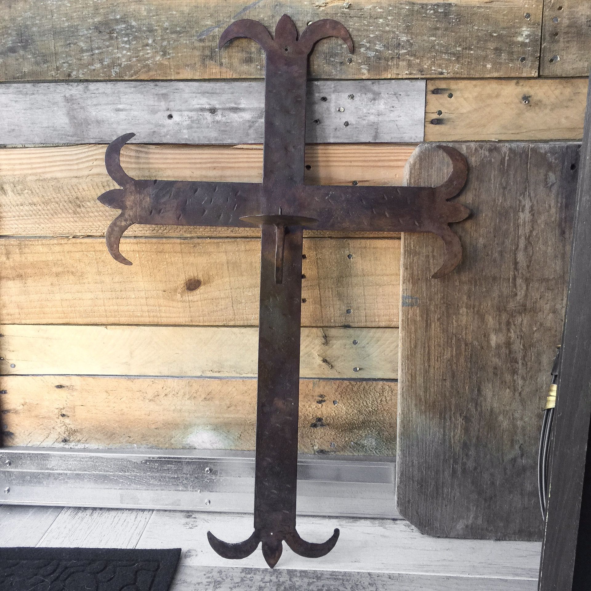 Large Gothic Style Metal Cross Candle Holder