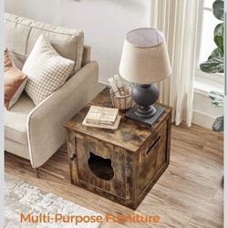 Cat Litter Box Furniture, Hidden Litter Box Enclosure Cabinet with Single Door, Indoor Cat House, End Table, Nightstand, Rustic Brown UPCL