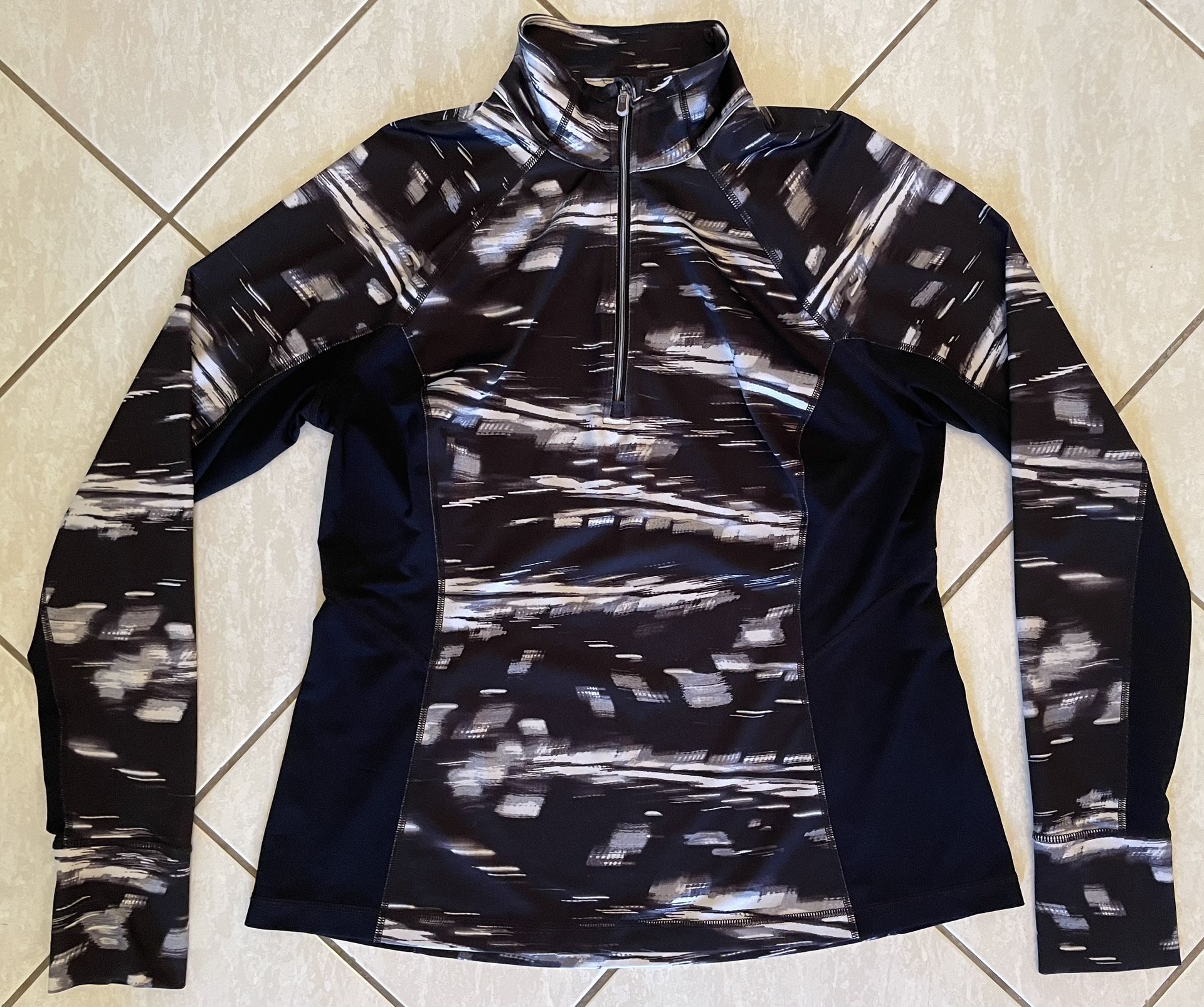 Tek Gear DryTek Women’s XL Black White Printed 1/4 Zip Athletic Pullover Top