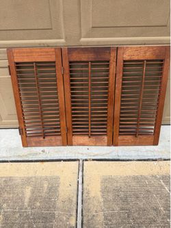 Vintage 3-Panel Wooden Plantation Shutters – Brown Stained Interior Window Shutters