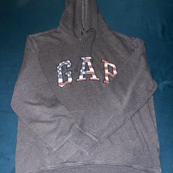 Vintage Gap Faded Block Letter Flag Spell Out Hoodie Sweatshirt Gray USA