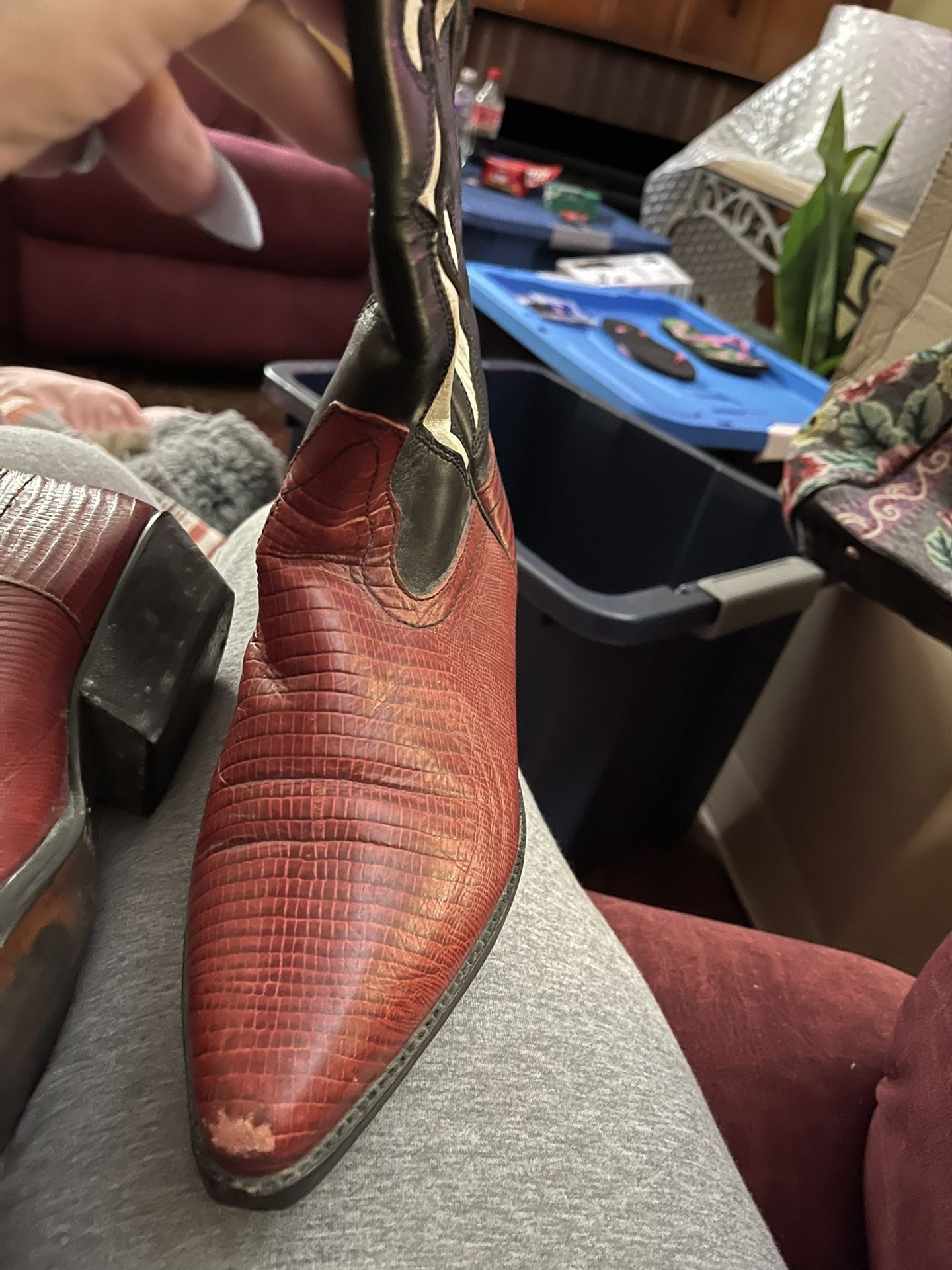 Cherry Red N Black N White Ladies Cowboy Boots