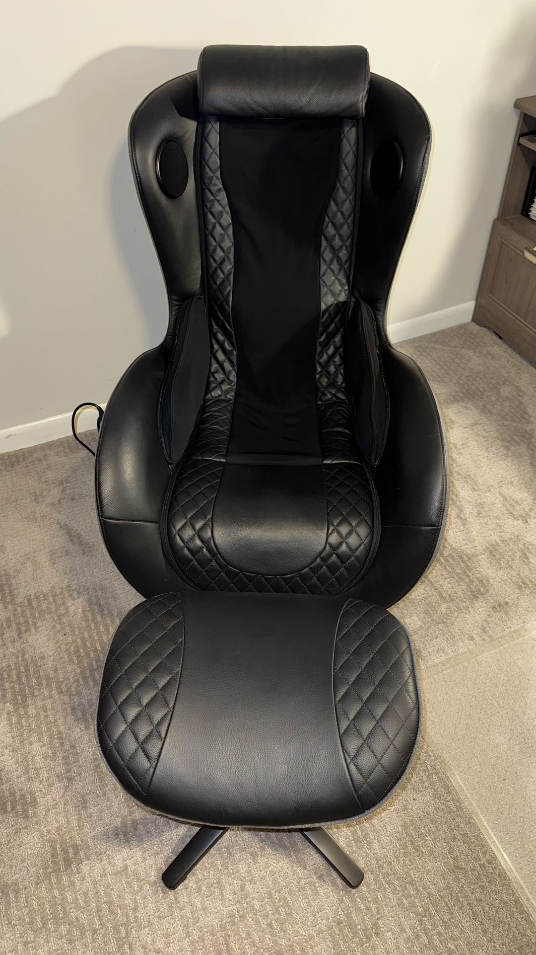 Nouhaus Black Leather Massage Chair & Ottoman