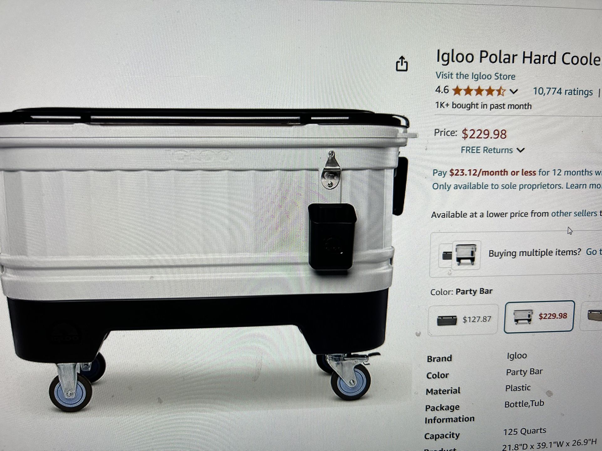 Igloo Partybar Cooler On The Wheels 125 Quarts