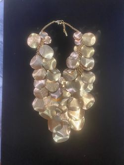 Gold Tone Layered Disc Statement Necklace