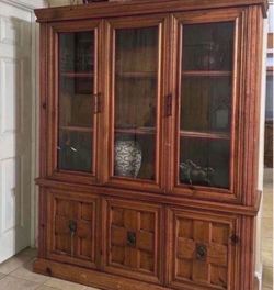 Large Wood China Cabinet with Glass Doors
