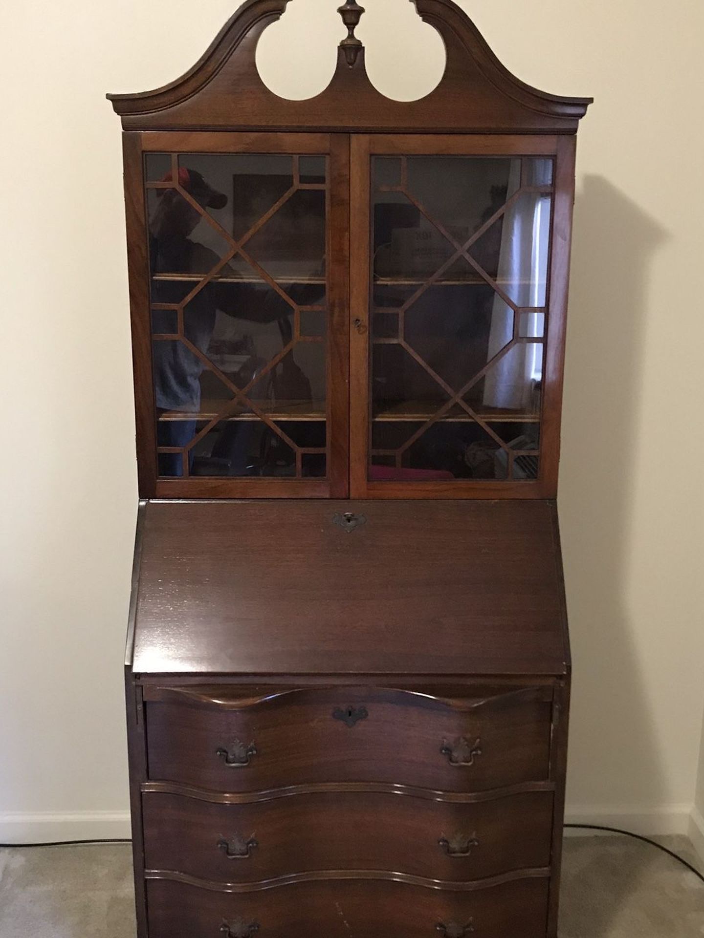 Vintage secretary desk and curio cabinet