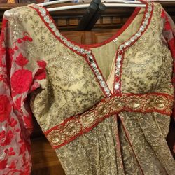 Red And Gold, Queen Style Lacey Dress 