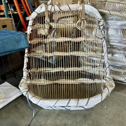 NEW Serena & Lily Double Hanging Rattan Swing-Natural