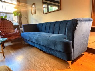 Blue Channel-Tufted Sofa / Couch