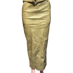 PrettyLittleThing Premium Olive Washed Faux Leather Belted Maxi Skirt 2