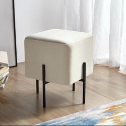 Modern Velvet Vanity Stool with Metal Legs, Compact & Multifunctional Ottoman, NIB
