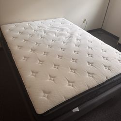 Queen size bed + solid frame, like new, ultra comfortable!