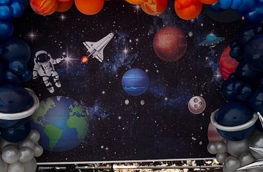 2 Space Backdrop And 1 Pack Of Hanging Planets