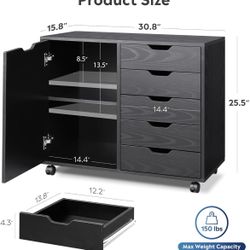 5-Drawer Wood Storage Chest with Door