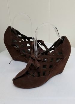 Brown Faux Suede Wedge Shoes 6.5
