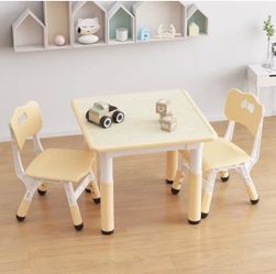 Kids Table And 2 Chairs Set, Height Adjustable Toddler Table And Chair Set