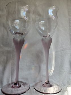 Mikasa Sea Mist Amethyst Crystal Frosted Long Stem Set Of Two Wine Glasses