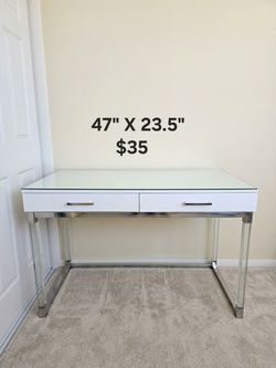 White Glass Top Desk with Chrome Legs