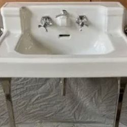 Vintage Porcelain Sink With Chrome Legs