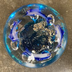 Handblown Glass Paper Weight Dolphins 