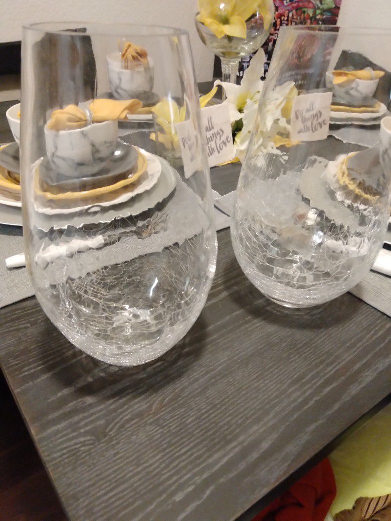 2  Medium Size Clear Glass Vases