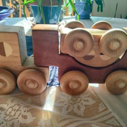 Solid Wood Train Plus Two Cars