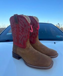 Justin Western Cowboy Boots Red and Tan