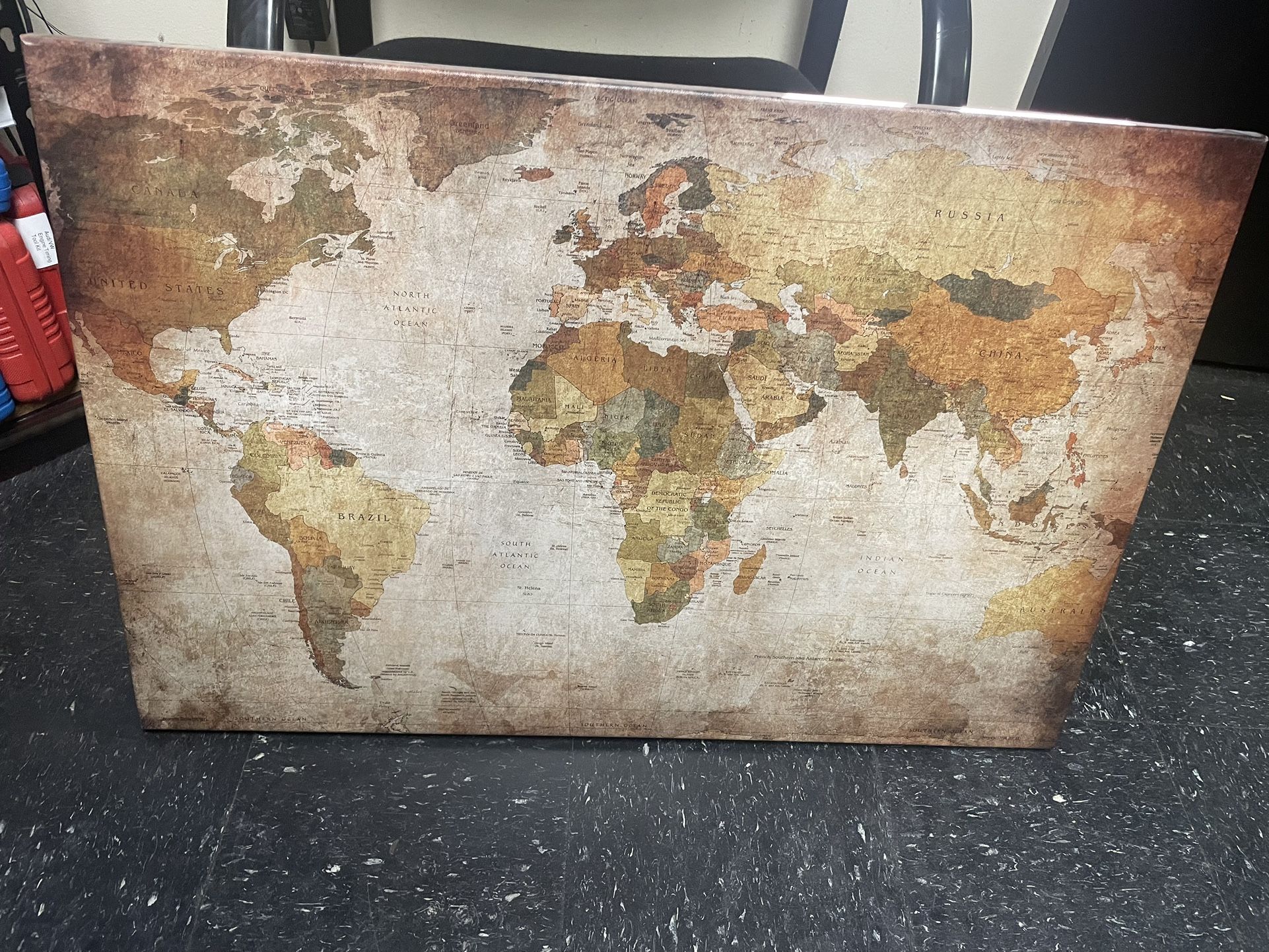 Vintage 35 X 24 World Map Canvas