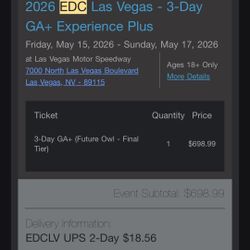 EDC VEGAS GA+ 3 Day For $700