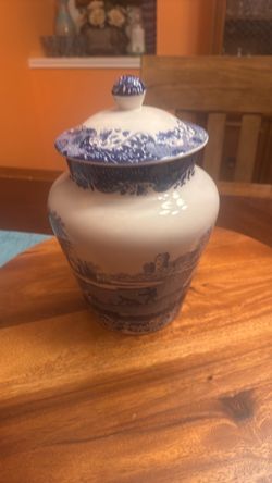 Blue and White Ceramic Lidded Jar