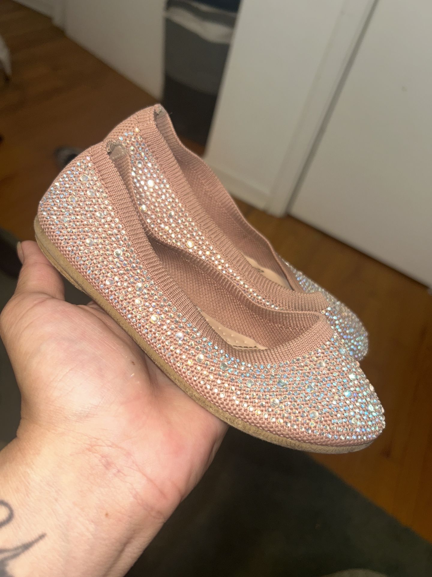 Girls' Pink Rhinestone Flats