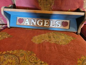 Granny Chic Angels Wooden Wall Shelf with Cut-Out Sign