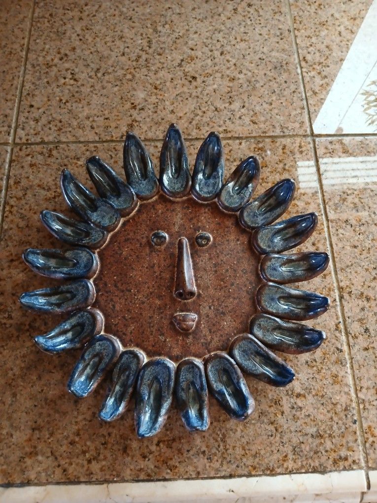 David Stewart Pottery MCM Sun Wall Hanging 10"~ Vintage Ceramic Stoneware Art